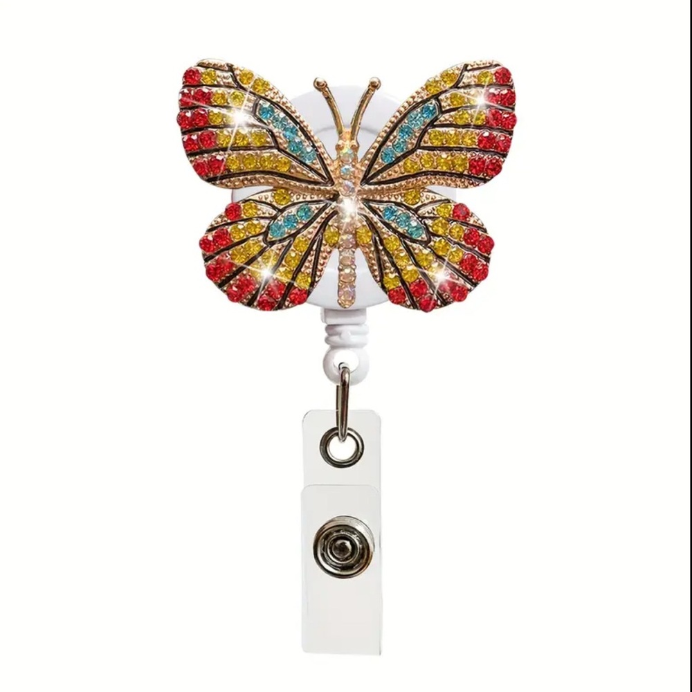Colorful Rhinestone Butterfly Badge Reel